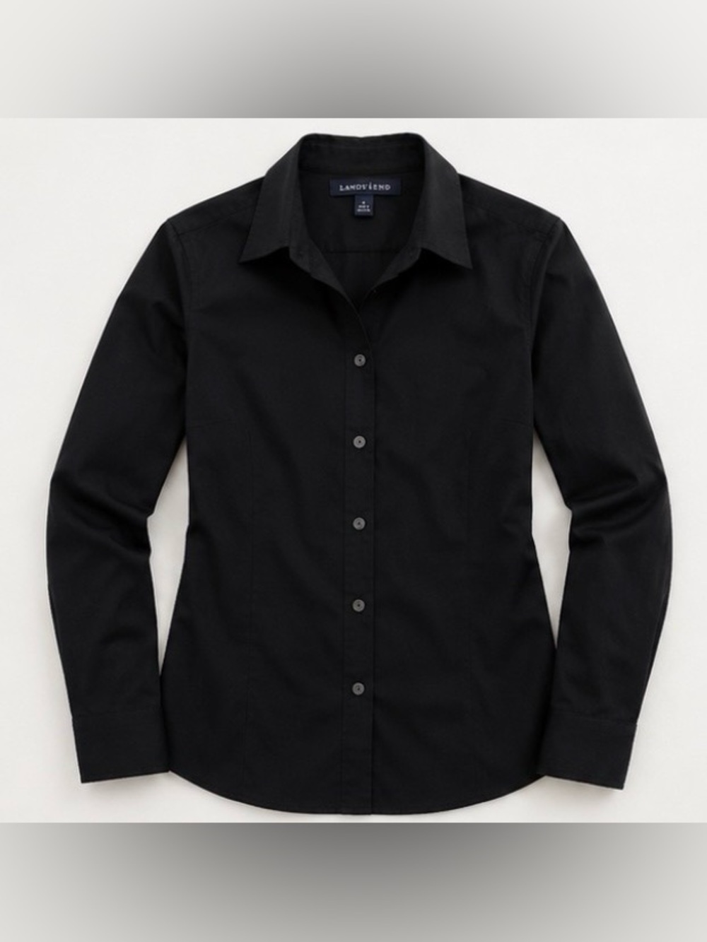 🆕 [Lands’ End] Black Coolmax Essential Stretch Button Front Shirt Sz 10 NWT